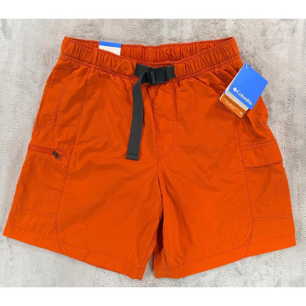 NWT Columbia Mens Shorts Orange Belted Cargo Omni Shade 50 UPF 7" Inseam Small